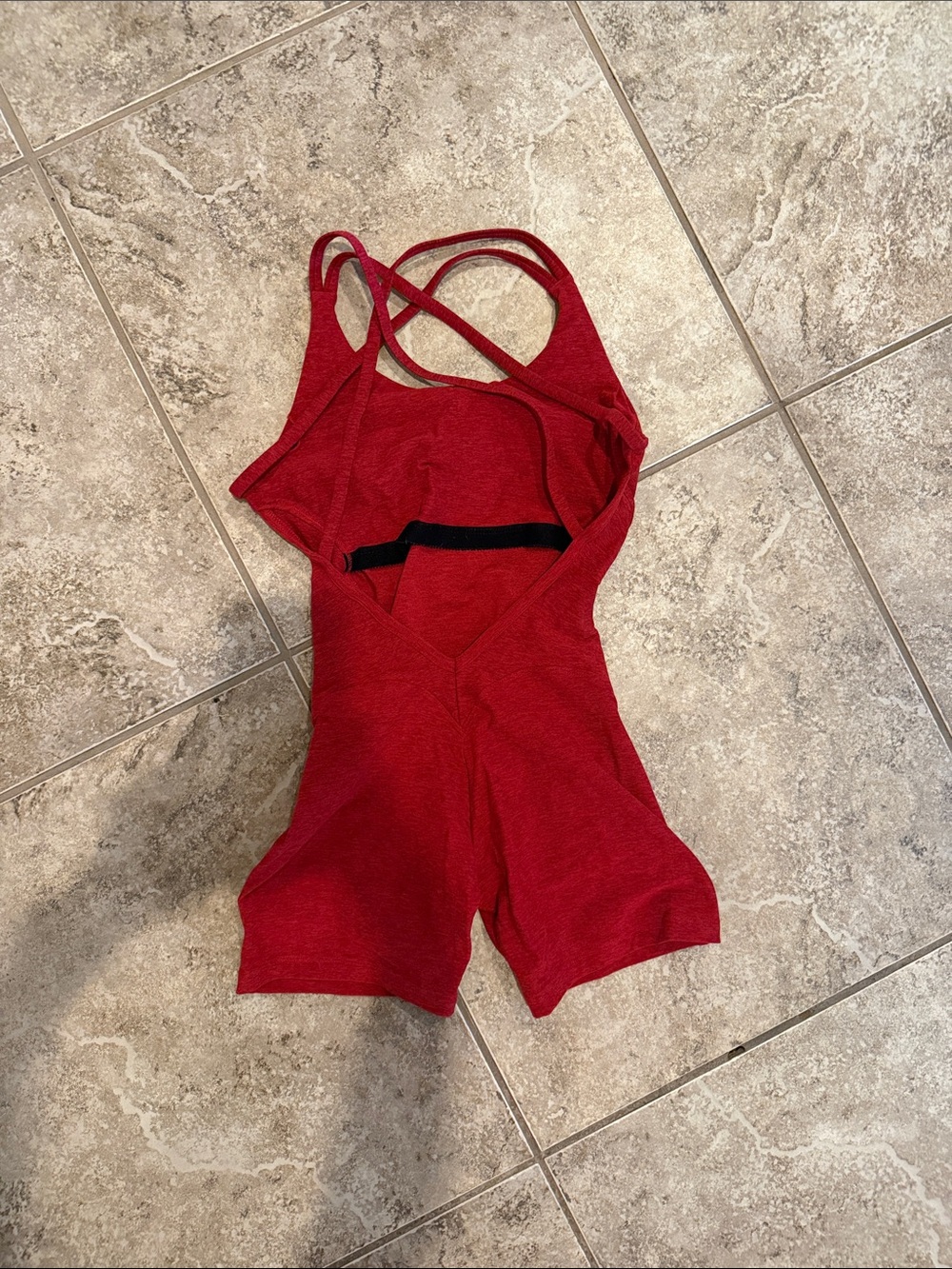 Bombshell Sportswear Red Cross-Back Athletic Shorts Romper - Picture 2 of 3